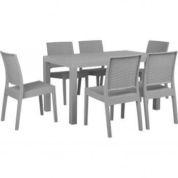 Ensemble de mobilier de jardin 6 places gris clair