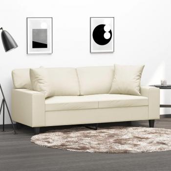 Canapé 2 places en similicuir crème 140 cm avec oreillers