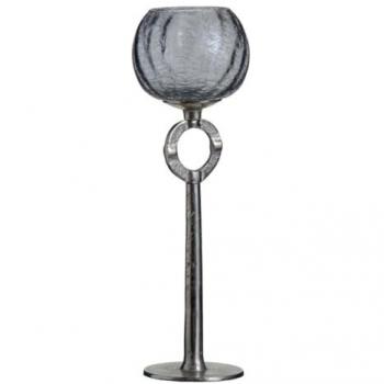 Candelabro de Cristal Gris y Metal 13 x 13 x 38 cm Plata