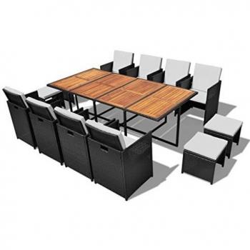 VidaXL 13-tlg. Garten-Essgruppe Schwarz aus Poly-Rattan und Akazienholz