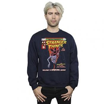 Netflix Men's Stranger Things Comic Cover Sweatshirt, Navy Blue, Large