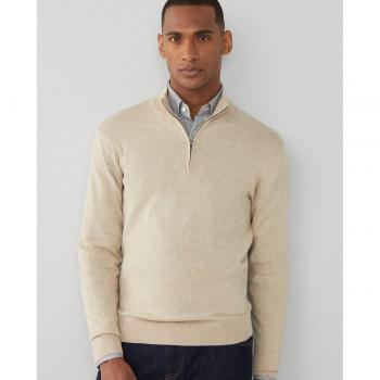 Cremallera Media Hackett: Jersey de Hombre en Cashmere Beige con Coderas