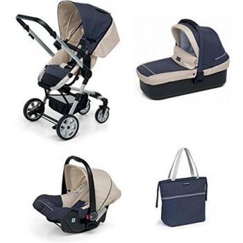 Foppapedretti Supertres 4‑in‑1 Navicella, Passeggino & Seggiolino Auto – Denim Perla