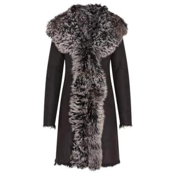 Infinity Leather Toscana Sheepskin Hooded Trench Coat Coast Black, 14