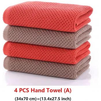 Serviettes de visage en coton super absorbantes, lot de 4 pièces, motif alvéole, couleur unie