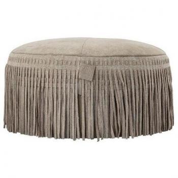 Leder Pouf Carla mit Fransen von PTMD 50 cm Ø