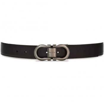 Salvatore Ferragamo Reversible Leather Belt Gunmetal Gancini