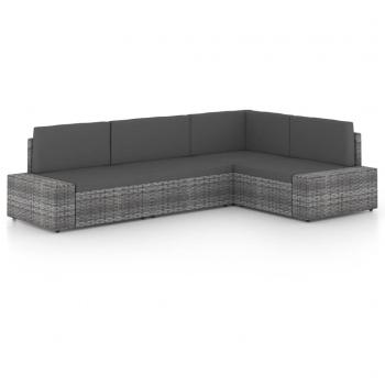 Set de muebles de jardín 4 piezas con cojines de ratán gris