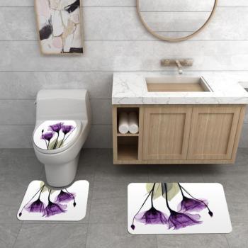 Purple Lotus Bathroom Decor Shower Curtain and Mat Set