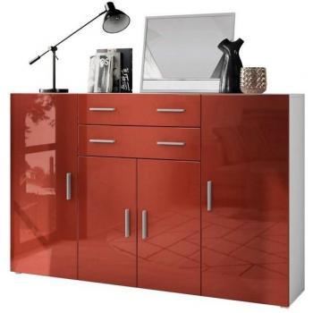 Vladon Highboard Aron – Anrichte 166,5 × 106,5 × 35 cm, Bordeaux Hochglanz