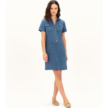 Vestido corto estilo camisero en 100% lino