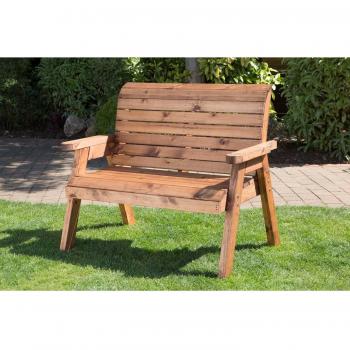 Classic Chunky Rustic Teak 2-Seater Wooden Garden Bench for Outdoor Furniture Set
