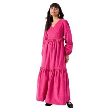 Pink Cotton Baby Cord Wrap Midi Dress