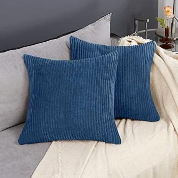 Deconovo Set of 2 Corduroy Cushion Covers 40cm x 40cm, 16x16 Inches Striped Throw Pillow Cases, Square Cushion Protectors Cushion Covers for Living Room