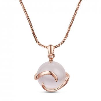 Collier Simple Femme Or Rose Pendentif Oeil de Chat 400mm