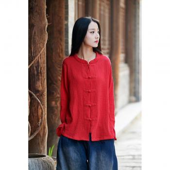 Suvance Solid Color O Neck Linen Blouse