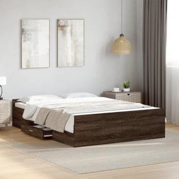 VidaXL Bed Frame with Drawers Brown Oak 135x190 cm Double Engineered Wood