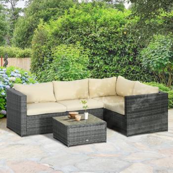 3Pcs Rattan Dining Sofa Set Table Garden Furniture Outdoor with Cushion Loveseat
