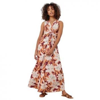 Orange Sleeveless Tropical Maxidress with Knot Detail
