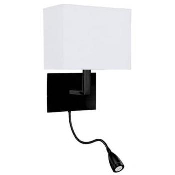 Hotel Wall Light Matt Black White Fabric Shade with LED Reading Light