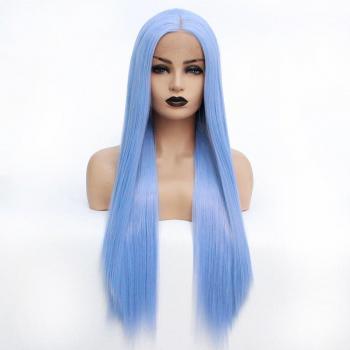 Women's Straight Light Blue Synthetic Lace Front Wig