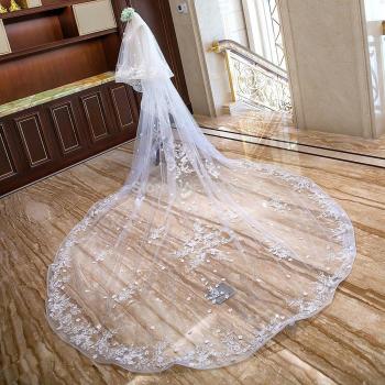 Luxury Lace Wedding Veil with Flowers
