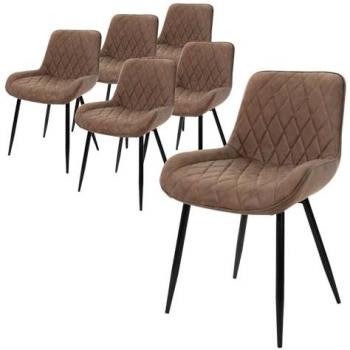 Conjunto de 6 sillas de comedor modernas de imitación cuero marrón