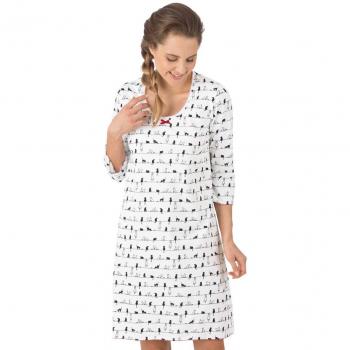 Trigema Damen Nachthemd mit Katzenmotiv, 3/4 Ärmel