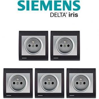 Lot de 5 Prises 2P+T Anthracite Silver Delta Iris