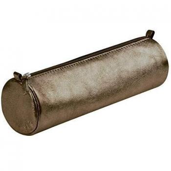 Clairefontaine 8691c Trousse scolaire cuirisée ronde en véritable cuir irisé, brun