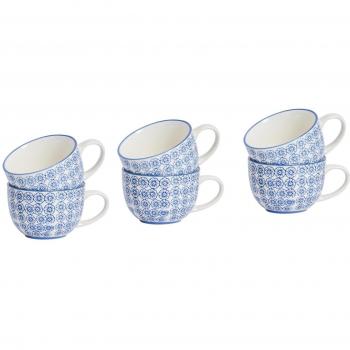 Pack of 6 Hand-Printed Navy Cappuccino Cups