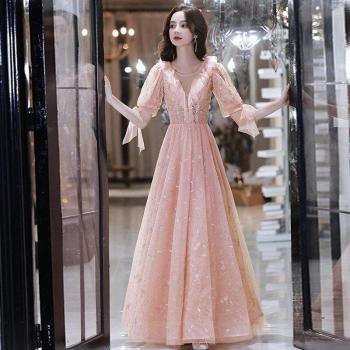 Robe de soirée en tulle rose, élégante, à paillettes, modèle 2022, ligne A