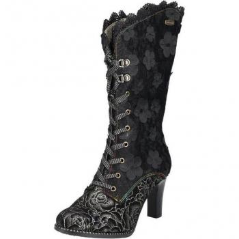 LAURA VITA Modische High-Heel-Stiefel aus Leder und Textil