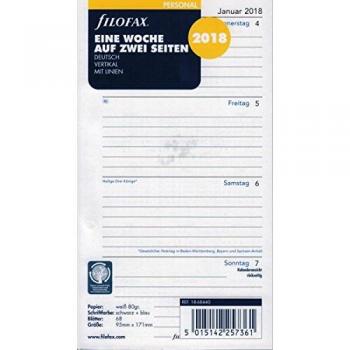 Wochenkalender Filofax 000018-68440, 2 Seiten pro Woche (D) 2018
