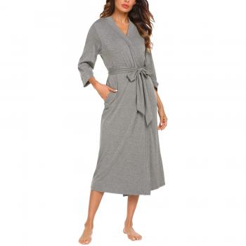 UNibelle Damen-Saunamantel – Tiefes A-Design, hellgrauer Farbton