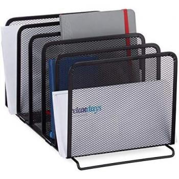 Rangement pour magazines Relaxdays, support à catalogue sur pieds en métal, 5 compartiments, 18,5 x 20,5 x 37,5 cm, noir
