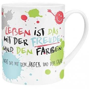 Happy Life XL Tasse mit Motivdruck Freude und Farben