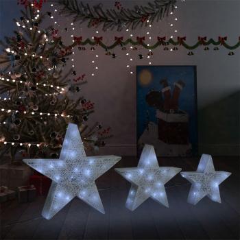 Estrellas navideñas LED malla blanca 3 piezas