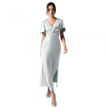 Oasis Women's Light Blue Satin Midi Dress with Angel Sleeves