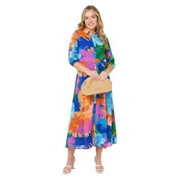 Izabel London Abstract Floral Maxi Dress – 3/4 Sleeves, Size 16