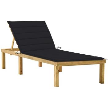 Vidaxl Tumbona con cojín negro madera de pino impregnada