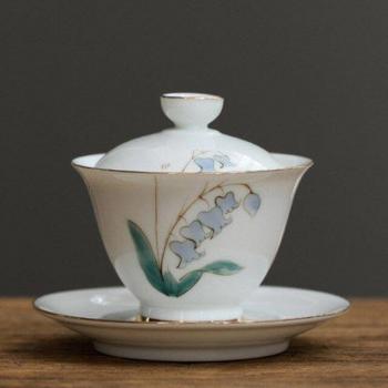 Set Porcelana Orquídea: Tazón, Taza y Tetera con Tapa