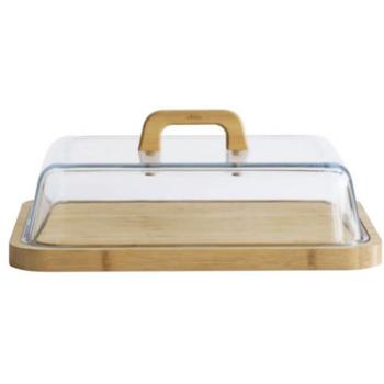 Cloche de fromage naturelle Pebbly (Bambou/Verre)