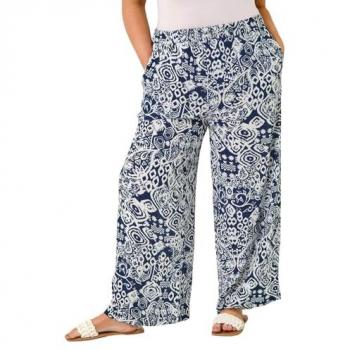 Roman Navy Ikat Curved Wide Leg Jeans – 22/24