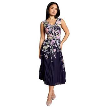 Coast Petite Navy V-Shape Pleated Midi Dress – Size 10