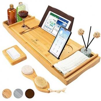 Wooden Bath Tray with Foot Brush and Soap Dish