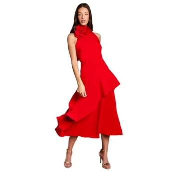 Coast High Neck Flame Red Midi Dress