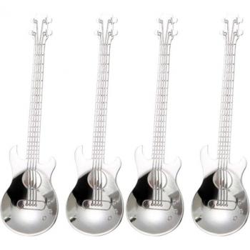 4 Pcs Musical Guitar Teaspoons, Stainless Steel Coffee Mixing Spoons (Silver)