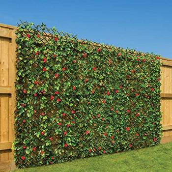 Artificial Red Flower Trellis Privacy Screen (1m x 2m)
