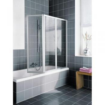 Kermi Vario 2000 Faltwand Badewannenaufsatz 3-flügelig, Silber Mattglanz, Kerolan Perl, 160x140cm